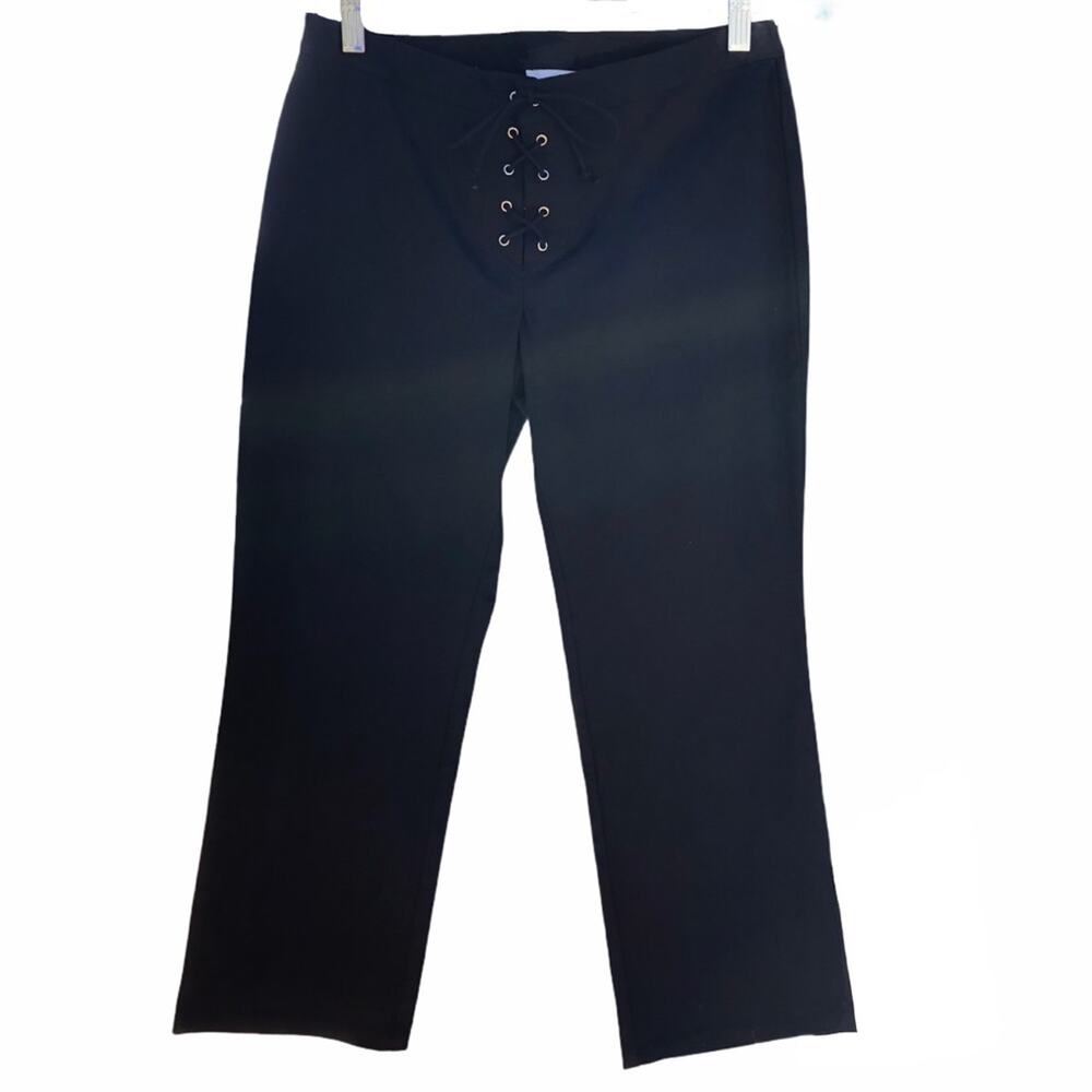 Loft black lace up front cropped stretch pants size 6 Petite